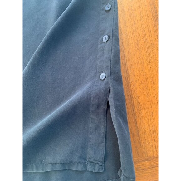 AKS Petite L Sleeveless Navy Tencel Boho Minimalist Maxi Dress With Side Button - Picture 9 of 11